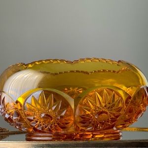 Vintage Kanawha Glass Amber Hob Star Pattern Bowl Candy Dish with Sticker
